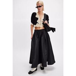 New Free People Emilia Full Skirt $98 X-SMALL Black Poplin Pleated